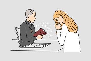 Woman pray during online church service 