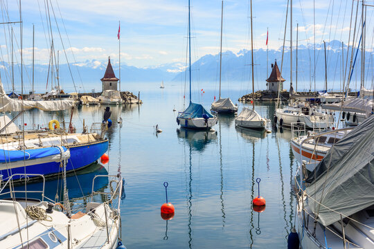 Yacht port in Morges town, Lake Geneva, Switzerland