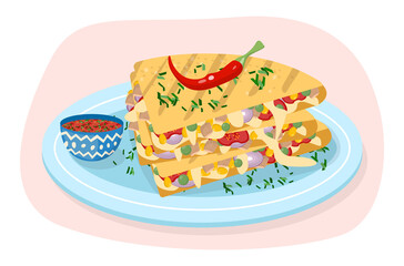 Quesadilla illustration. Traditional mexican food. Grilled tortilla