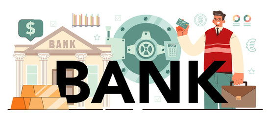 Bank typographic header. Idea of finance income, money saving