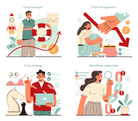 Anti crisis strategy concept set. Business planning during financiall