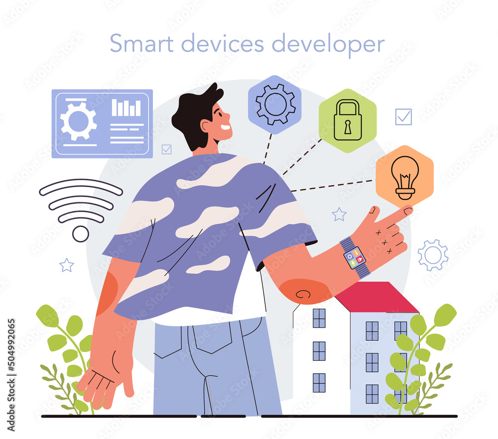 Aufkleber internet of things development. idea of smart wireless electronics.