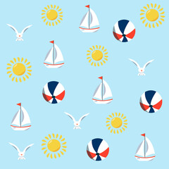 Seamless pattern with sails and balls
