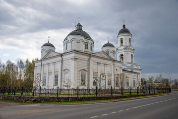 Fototapeta na wymiar The ancient Cathedral of Elijah the Prophet, cloudy evening. Soltsy, Novgorod region. Russia