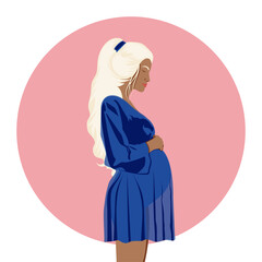 Pregnant girl, on the background of a circle. Pregnancy. Vector illustration.