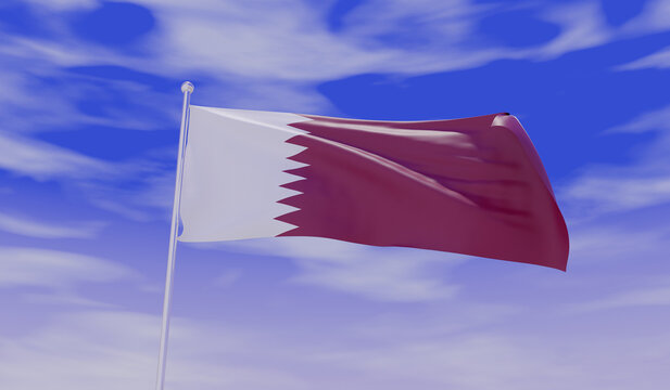 Qatar Middle Eastern Flag during Daylight and beautiful sky - 3D Illustration