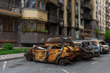 Fototapeta na wymiar Terror attack. Ukraine, russia war. Irpen. Irpin after russian invaders