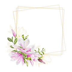 Gold frame of magnolia flowers
