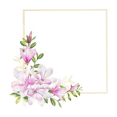 Gold frame with magnolia flowers