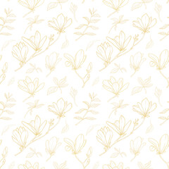 seamless pattern with gold magnolia flowers