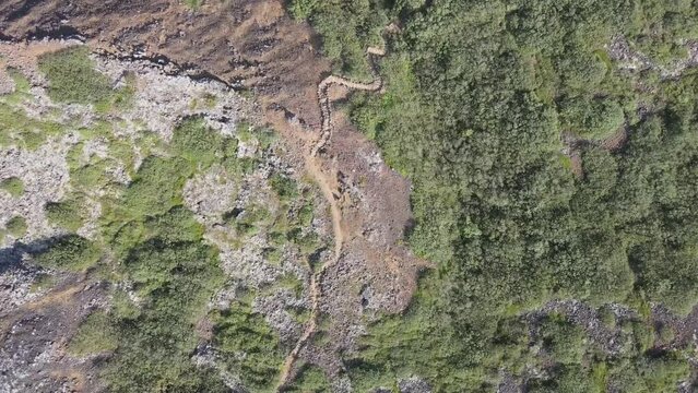 Aerial descent on Eldborg crater near Borgarnes in Western Iceland