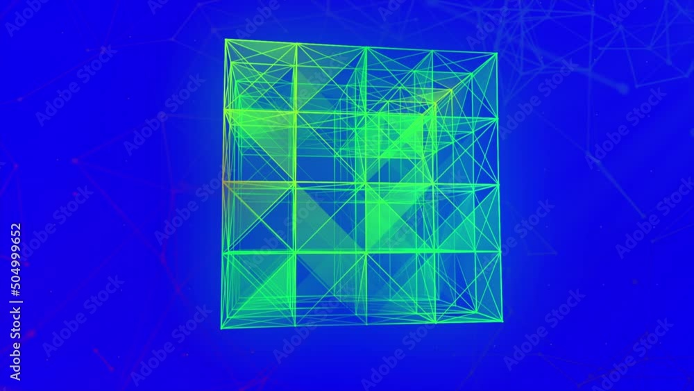 Poster beautiful abstract blue and green polygonal surface moving in animation. motion. bright triangles cr