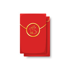 Chinese reward. Red paper pack. Envelope vector. Happy Chinese new year. Happy chinese new year greeting card 2023 little rabbit bunny year of the rabbit zodiac.
