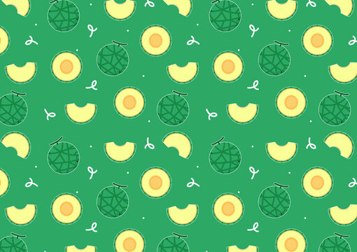 Melon pattern wallpaper. Melon on green background. Melon icon vector.