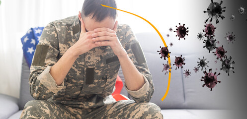 man safely inside a shield dome that protects him from virus. Protection and safety concept