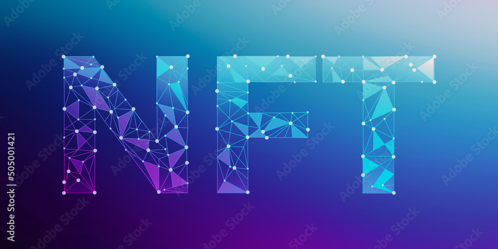Poster nft is a form of digital art in the world of new futuristic technologies. modern nft wireframe techn