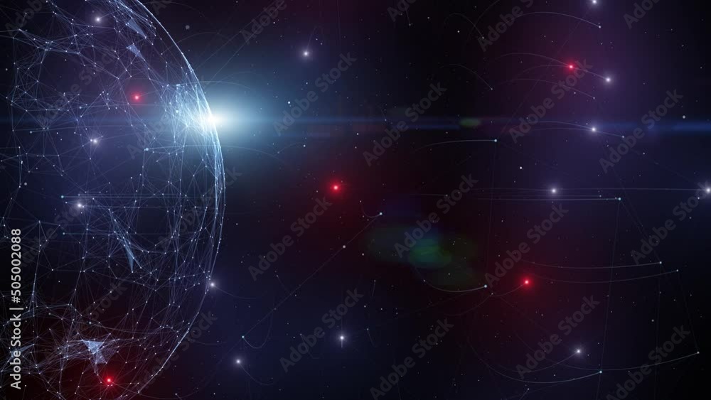 Poster 3d digital technology sphere artificial intelligence lights network animation.