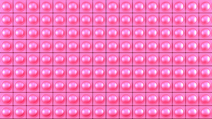 Pink pastel color poppit. Pop it pink background as a fashionable silicon toy for fidgets. Addictive anti-stress toy in pastel colors. Bubble sensory popit for kids. 3D render.