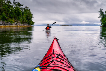 Kayaking in the Broken Group Islands, Pacific Rim National Park, Vancouver Island, British...