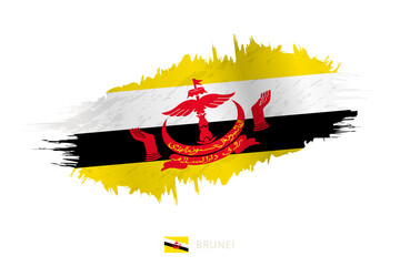 Painted brushstroke flag of Brunei with waving effect.