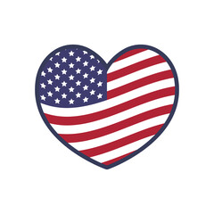 United states of America flag in shape heart. American patriot. USA love. Independence day.