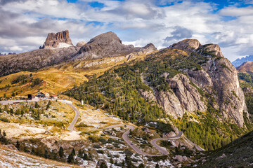 Passo Falzarego is a mountain pass in the Italian Dolomite Mountains
