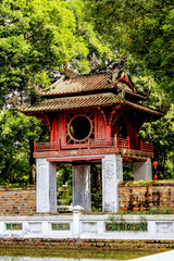The Red Khue Van Pavilion Gate Overlooks the Thien Quang (“Heaven Light”) Well, also known as the Literature Well, at the Temple of Literature in Hanoi, Vietnam