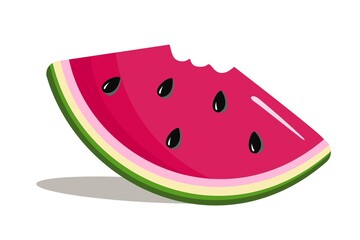 Watermelon slice bitten off in cartoon style Summer concept Vector illustration isolated on white background
