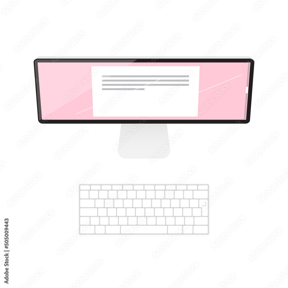 Wall mural Personal desktop computer - monitor with keyboard - top view, vector