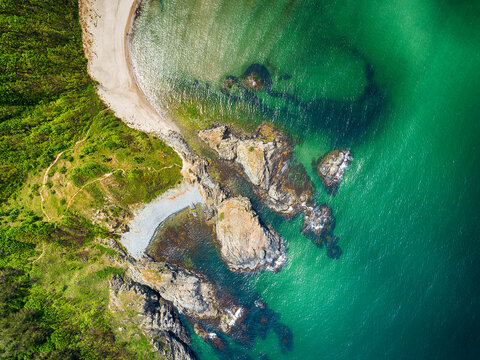 Aerial view of a stunning seacoast and Silistar beach in Bulgaria