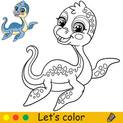 Cartoon baby Plesiosaur coloring book page vector