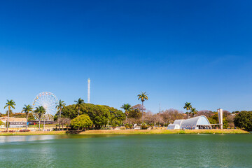 Belo Horizonte, Minas Gerais, Brazil. View of Pampulha Lake during the day. - obrazy, fototapety, plakaty