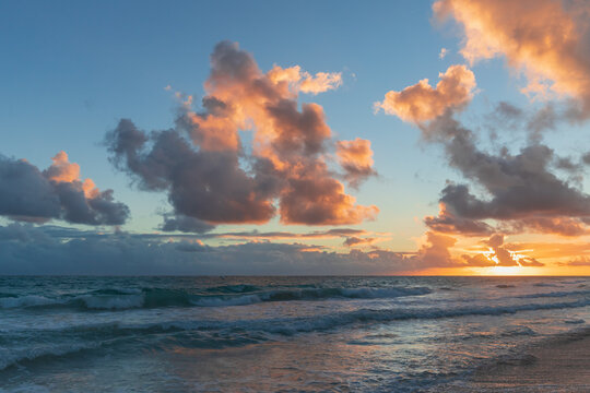 Colorful sunrise sky over Atlantic Ocean. coastal landscape of Bavaro beach © evannovostro
