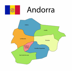 Map of Andorra with borders. Vector illustration. - obrazy, fototapety, plakaty