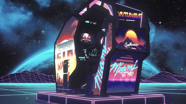 Synthwave Arcade Car Racers - Close-Up View - Loop Retrowave Background V2