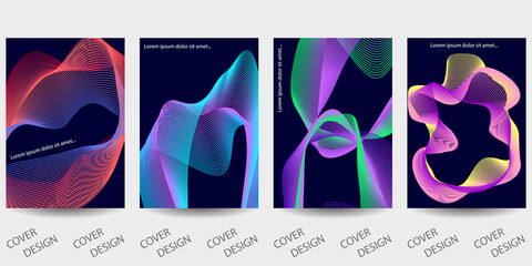 Abstract minimal geometric backgrounds set. Geometric pattern with wavy abstract shapes. For printing on covers, banners, sales, flyers. Modern design. Vector.
