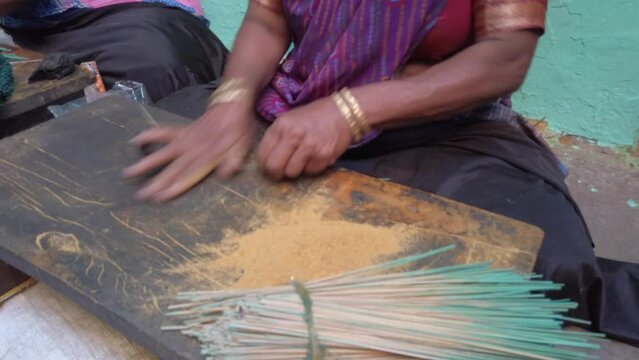 Making incense sticks in the city of Mysore, Karnataka, India