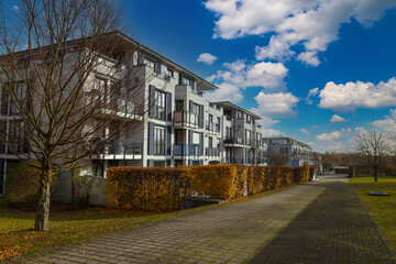 Fototapeta premium Modern urban architecture in Kalbach-Riedberg district (Ortsbezirk) of Frankfurt am Main city. Germany.