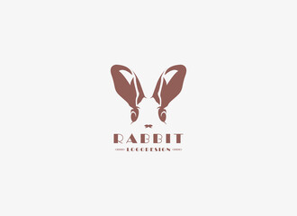 Rabbit Logo. Head Rabbit Icon Isolated on Grey Background. Flat Vector Design Template Element