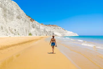 Wall murals Scala dei Turchi, Sicily Scala dei Turchi (Italy) - The very famous white rocky cliff on the coast in the municipality of Porto Empedocle, province of Agrigento, Sicily, with beatiful golden beach and blue sea.