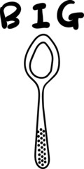 Big spoon, black and white vector illustration