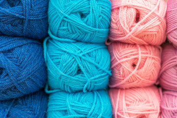 tangles of multicolored thick woolen threads. background. knitting 