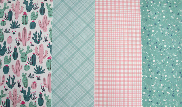 Scrapbook Paper Photo with Cactus in Pink Blue and Green