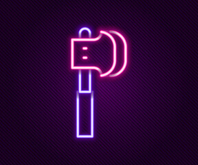 Glowing neon line Wooden axe icon isolated on black background. Lumberjack axe. Colorful outline concept. Vector