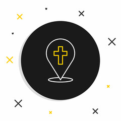 Obraz premium Line Map pin church building icon isolated on white background. Christian Church. Religion of church. Colorful outline concept. Vector