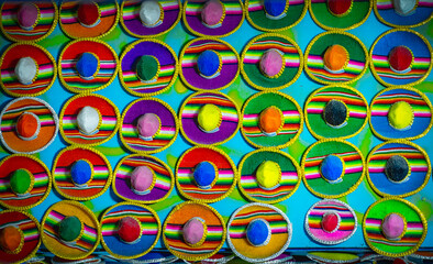 Colourful Mexican hats in rows