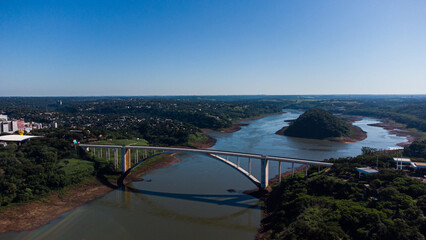 Fototapeta na wymiar View of the Friendship Bridge 08 may 2022 (Ponte da Amizade) over the Parana river, connecting Brazil, to Paraguay
