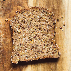 Directly above shot of a slice of wholegrain, soya and Linseed bread