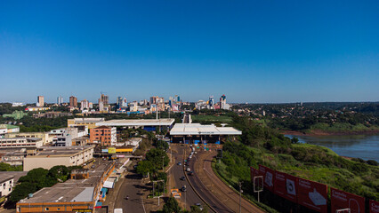 Obraz premium View of the Friendship Bridge 08 may 2022 (Ponte da Amizade) over the Parana river, connecting Brazil, to Paraguay