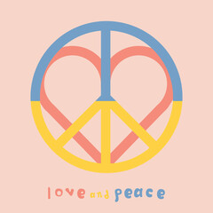 Peace sign with Ukrainian flag vector poster. Concept of peace in Ukraine. Peace and love. Save Ukraine, no war.